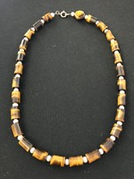 New! Tiger eye and cultured pearl necklace! Custom made! 925 Marked with silver lock. 45 Cm
