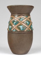 1I194 Türkiz zöld mázas kisméretű kerámia váza 11.5 cm
