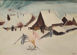 Áron Nagy Lajos (1913 - 1987) Téli Délután c. festménye 82x62cm Eredeti Garanciával!