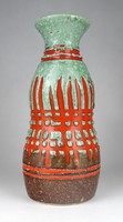 1I257 Mid-century csorgatott piros zöld barna mázas iparművészeti retro kerámia váza 25.5 cm