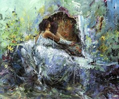 Lány a szófán- 61x50 cm- Julio Romaxi﻿