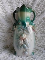 Turn-of-the-century, hand-painted numbered, embossed blackberry vase 15.5 cm