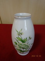 Hollóházi porcelán váza, zöld-sárga virágos, magassága 11,5 cm. Vanneki! Jókai.