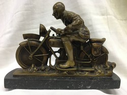 Antique, bronze motorcycle racing figure from the 1930s, 20 * 14 cm
