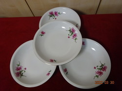 Alföldi porcelán mélytányér ciklámen színű virággal. Vanneki! Jókai.