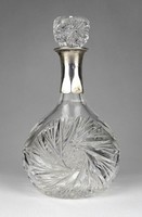 1I269 Régi csiszoltüveg likőrös üveg ezüstözött nyakkal 17 cm