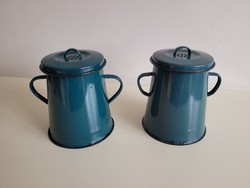 Old enamel small size 2 l green enameled lid iron bowl grease bowl jug