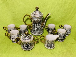 Tea set with old angels, tea and coffee porcelain poured with embossed reliefs