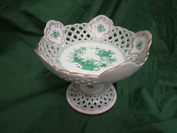 Antique Herendi green Indian flower basket patterned footed fruit bowl