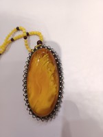 Original antique amber brooch with amber chain