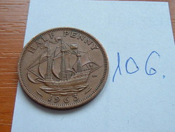 English England 1/2 half penny 1963 ii. Elizabeth Golden Hind Sailing Ship 106.