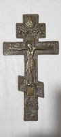 Antik XIX.szàzad Bronz kereszt, feszület ikon Ortodox  Úti Ikon ,Jézus, Krisztus, Angyalok