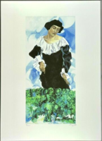Nagyon szép Chagall litográfia - Bella fehér gallérral