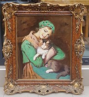 Bendéné Kovacsev Friderika (1891-1975) : Lány cicával