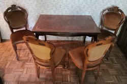 Neobarokk intarziás étkezőasztal, 4 székkel