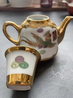 LEÁRAZTAM! Jingdezhen kínai porcelán dúsan aranyozott kézi festett kis teás kanna egy csészével