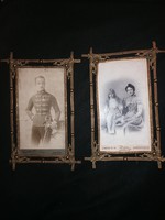 Antik fényképtartó pár, fotókkal