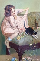 Ödön Guzsik (1902 - 1954): little girl with a kitten