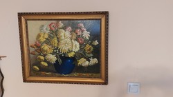 (K) Gyönyörű virágcsendélet festmény 57x48 cm