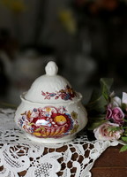 Ritka szín! Royal Tudor Fruits & Flowers angol fajansz cukortartó, bordó szín