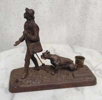 Antique 1800 cast iron, sculpture, dog, bulldog, worker, ganz, dernő smoker, video too!