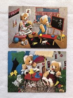 2 old teddy bear, teddy bear postcard - clean