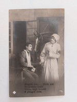 Régi képeslap fotó levelezőlap lovas katona vörös keresztes ápolónő