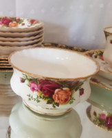 Royal Albert old country roses on a porcelain sugar bowl, serving.