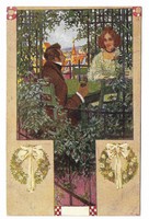 Old Postcard - Régi Képeslapok - A. Wiener (1878-1945) festménye képeslapon. A lugasban.1918-ból.