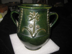 Karcagi gyertyamártó kerámia , F. Szabó Mihály ( 1912 - 2003) , virágos motívummal ,18 cm