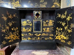 Kuriózum! Antik jelenetes kínai szekrényke, keleti, ázsiai, japán, kastély, nemesi