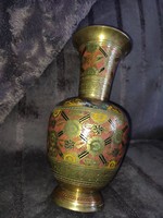 Különleges Indiai tűzzománc réz váza 26 cm