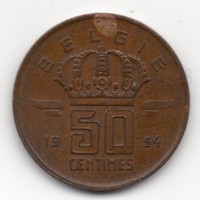 Belgium 50 belga centimes, 1954, flamand