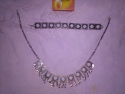 Antique metal necklace and bracelet set with white applique decoration
