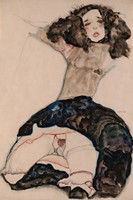Egon Schiele - Feketehajú nő fellibbent szoknyával - vászon reprint vakrámán