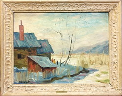 József Balla (1910 - 1991) winter landscape / around Nagybánya /, auctioned in 2003