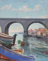 Európai festő: Csónakok a híd mellett