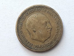 1 Pesetas 1947 coin - Spanish 1 pezeta 1947 foreign coin