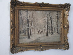 Mesterházy Dénes - Őzek az erdőben - Olaj Festmény