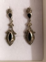 Antique silver earrings with marcasite and onyx