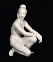 Kneeling girl ... Large glazed ceramic nude statue - indicated