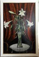 Fehér liliomok.Nagyon régi kép, vadonatúj keretben. 60x40 cm. Mayer István szignóval.
