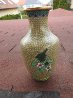 Régi kínai rekeszzománc váza  -  tűzzománc váza fecske és virág motívumokkal