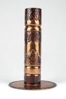 1I184 Kézi kalapált talpas vörösréz töltény váza szálváza 15.5 cm