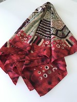 Abstract patterned scarf with dark red frame, 87 x 85 cm