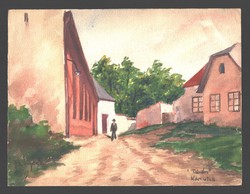 Tabán - Kör utca 1947. előtt 14 évvel a lebontása előtt!  Akvarell - Szignált. 26 x 20 cm