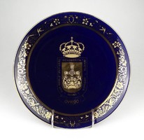 1I304 gilded cobalt blue Asturian porcelain wall plate with ovideo shield decoration 24.5 Cm