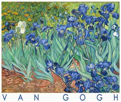 Van Gogh Íriszek 1889 művészeti plakát holland festmény kék fehér színes virágok tavaszi kert tájkép
