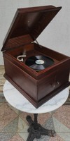 Antique original large furniture gramophone, wooden box, marked! Also video
