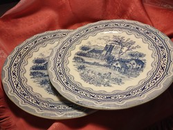 Antique English Scenic Porcelain Large Round Serving Bowl